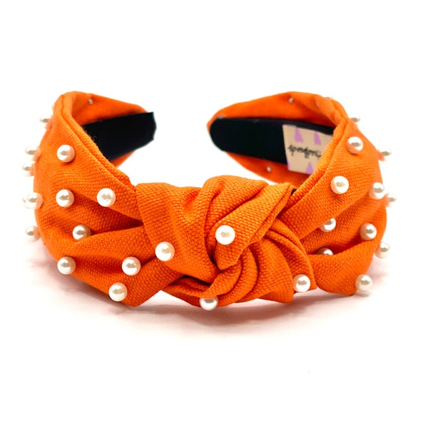 Orange Headband Women Pearl Headband Knotted Headband Orange and White Headband Girls Headband, Spring Headbands, Tennessee Orange Headband