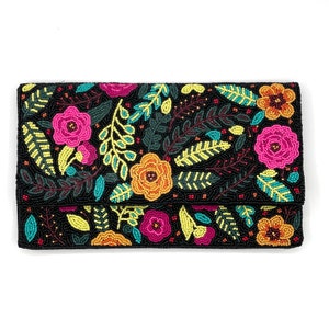 Floral Beaded Clutch Purse Vibrant Flower Embroidery Floral Purse