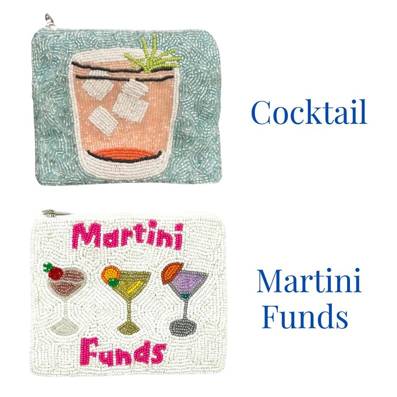 Cocktail Perlen Geldbörse Beutel, Sommer Brieftasche Reißverschluss, Martini Geschenke für Sie Bild 9
