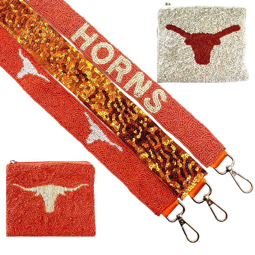 Beaded Purse Strap, Hook'em Horns Beaded Bag Strap, Beaded Coin Purse