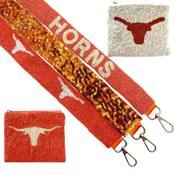 Beaded Purse Strap, Hook'em Horns Beaded Bag Strap, Beaded Coin Purse,  Beaded Bag, UT Game Day, Texas Longhorns, University of Texas, ATX 