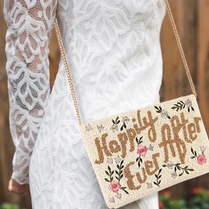 Bride Beaded Clutch Purse, Happily Ever After Beaded Bag, Bridal Gift Bride image 2