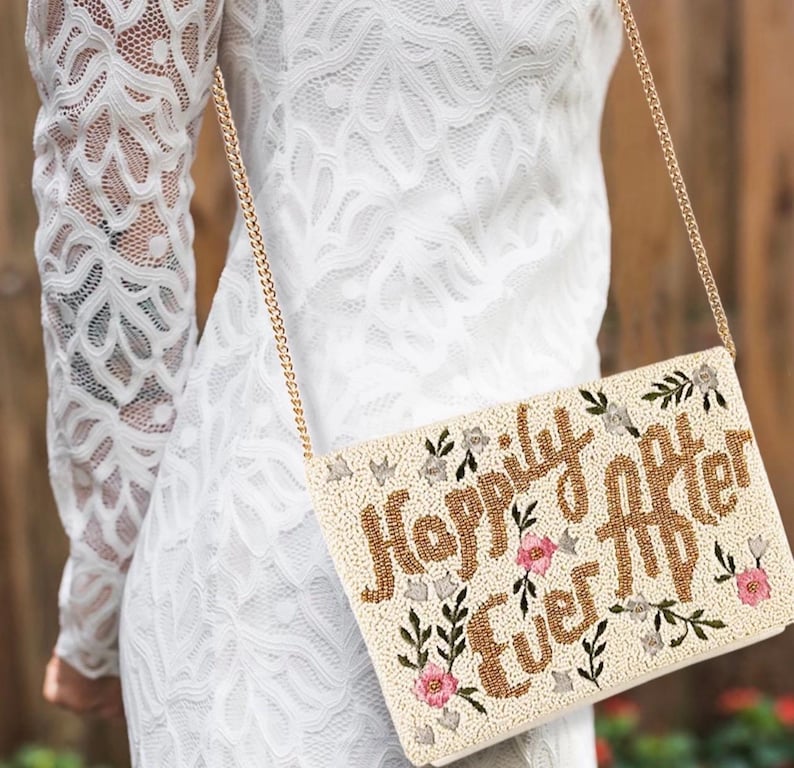 Bride Beaded Clutch Purse, Happily Ever After Beaded Bag, Bridal Gift Bride image 2