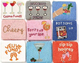 Preppy Beaded Bags, Coin Purse Wallet Zipper Pouch