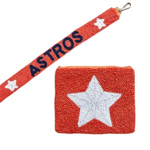 ASTROS Beaded Purse Strap. Beaded Bag Strap, Beaded Coin Purse, Coin Pouch, Beaded Purse, Houston Astros Gift, World Series