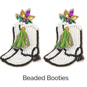 Handmade Mardi Gras Beaded Bootie Earrings