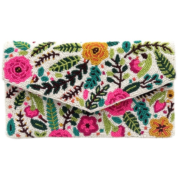 Pochette à fleurs brodée de perles Sac à bandoulière avec perles Femme