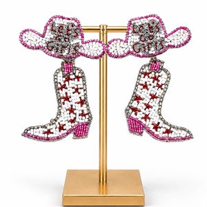 Let’s Go Girls Cowgirl Boot Earrings, Western Statement Earrings, Pink Rodeo Jewelry, Country Concert Earrings image 2