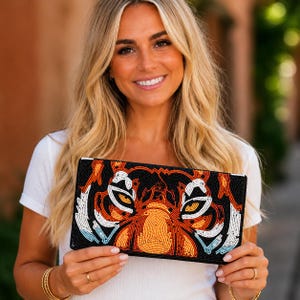 Tiger Beaded Clutch Purse, Gameday Bag Crossbody Purse, Football Tailgate Accessory, Women's Bag