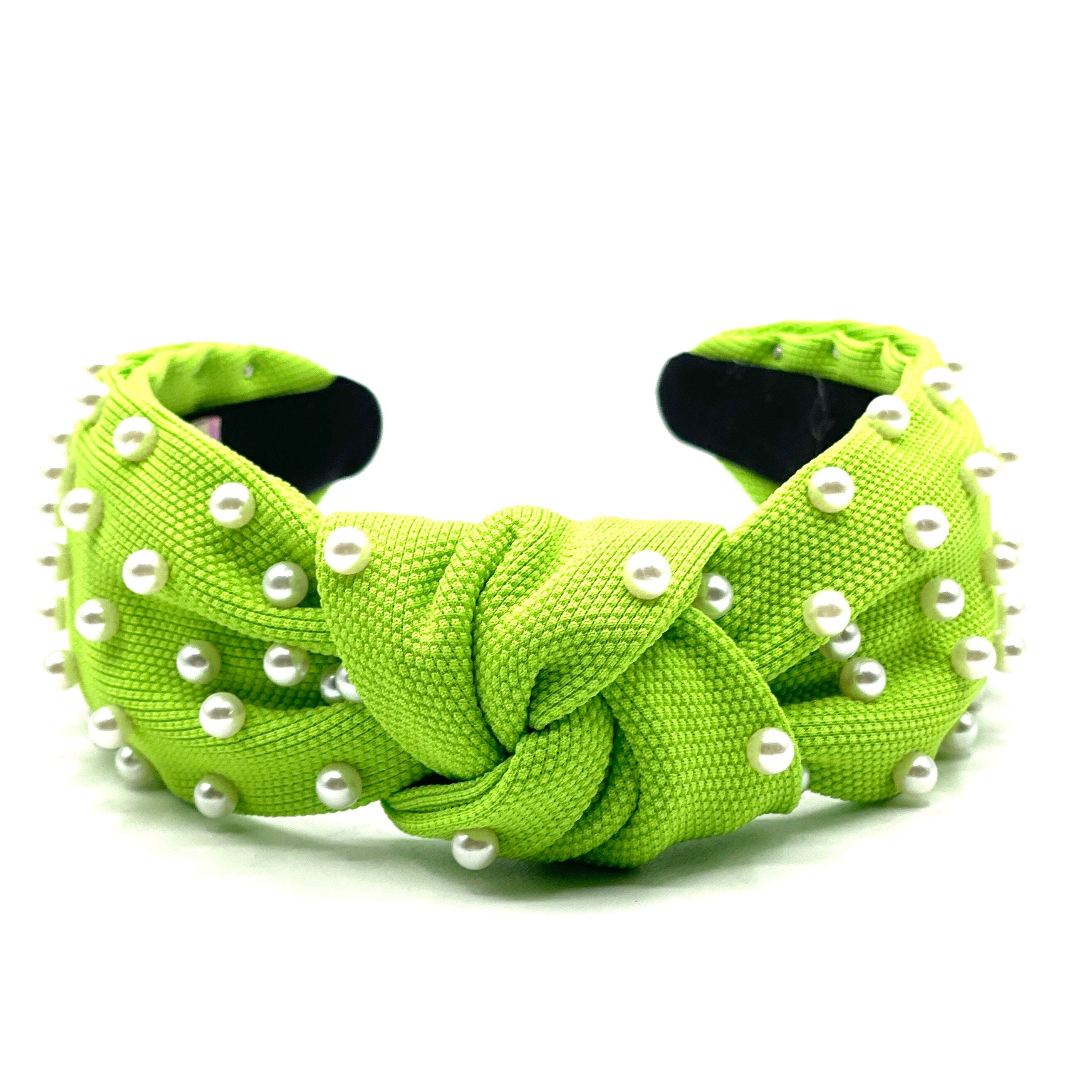 Neon Green Pearl Headband: Knotted Beaded Hair Accessory  display picture 1