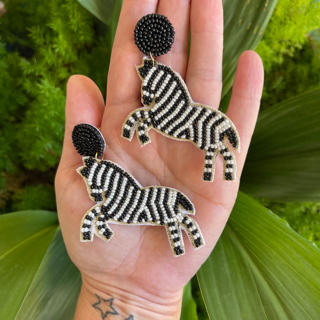 Zebra Earrings for Women Seed Bead Earrings Dangle and Drop Etsy