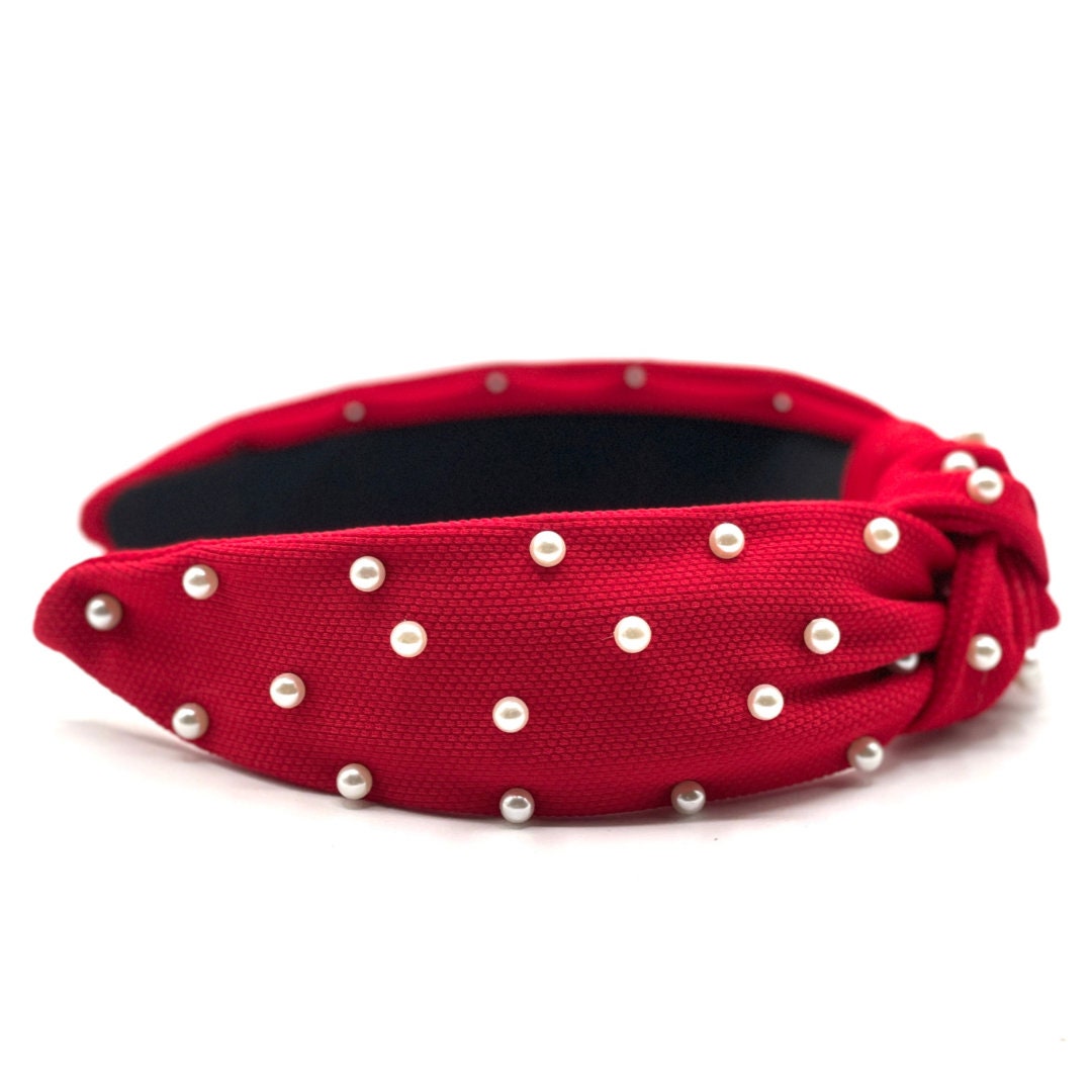 Red Knotted Headband: Beaded Pearl Hair Accessory - Etsy display picture 1