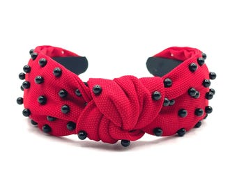 Red Knot Headbands for Women, Pearl Hair Accessories, Gameday Red Headband