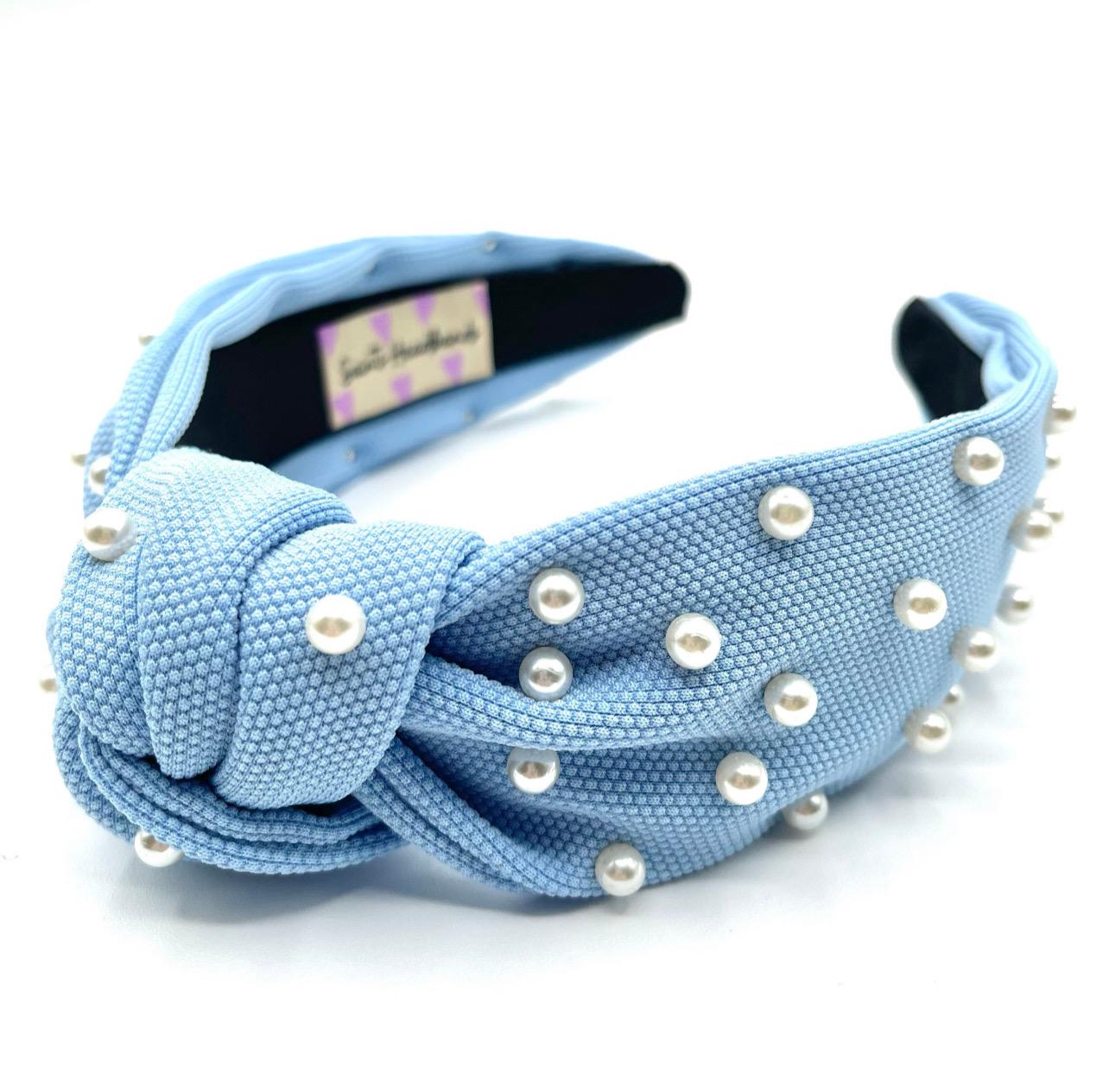 NWT hand beaded Sky Blue Headband THEORY Sky Blue Knotted Headband: Textured Soft-weave Hair  main image 4