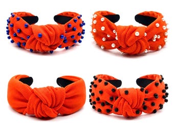 Orange Knotted Headband, Pearl Game Day Headband, Halloween Headband, Fall Football Hair Accessory