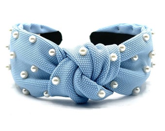 Blue Headbands Women Studded Pearl Beaded Headband Girls Hair Band