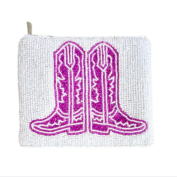 Pink Cowboy Boots Beaded Coin Purse Beaded Wallet Coin Pouch Bachelorette Party Cowgirl Gifts Disco Rodeo Gifts Unique One of a Kind Gifts