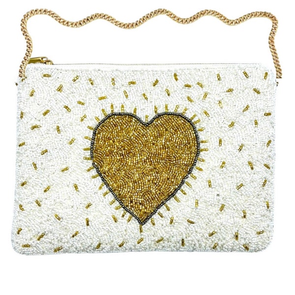 Heart Beaded Purse Gold Heart Purse Valentine’s Day Gift for Her