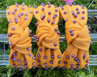 Golden Yellow Headband with Purple Pearls for Women and Girls
