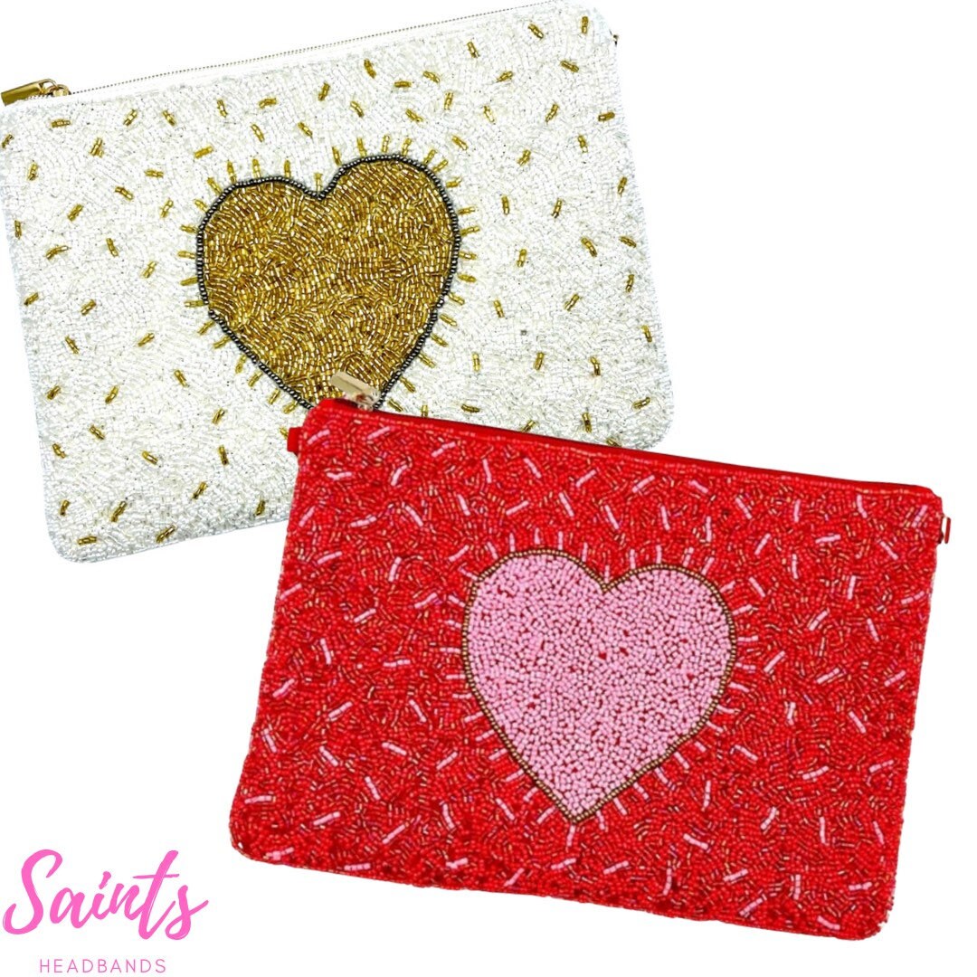 Saint Valentine Heart Beaded Pouch RED – Caroline Hill Wholesale