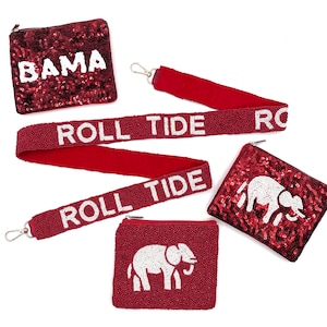 Roll Tide Beaded Purse Strap Roll Tide BAMA Bag Strap Gameday Coin Pouch Wallet Zipper Pouch
