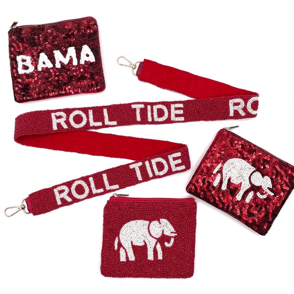 Alabama Beaded Purse Strap Roll Tide BAMA Bag Strap Alabama Coin Pouch Wallet Zipper Pouch