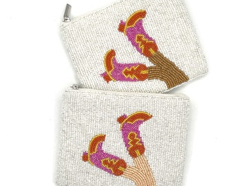 Cowgirl Beaded Coin Purse, Summer Wallet Zipper Pouch