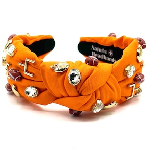 Orange Gameday Headband: Jeweled Football Embellishments