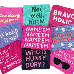 Bravo Beaded Coin Purse Real Housewives Pouch Name’em  Beaded Bag, Bravo Gifts, Summer Purse Accessories