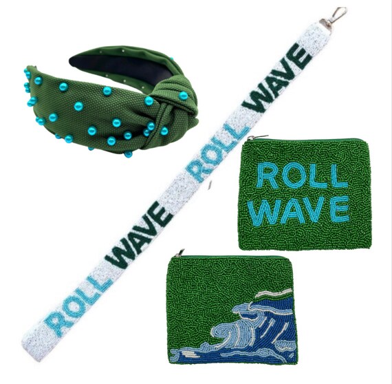 TULANE Purse Strap, Beaded Bag Strap, Roll Wave, College Football