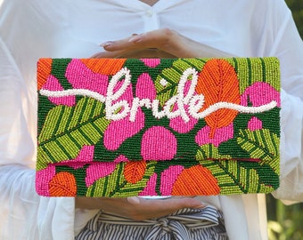 Tropical Floral Bride Beaded Bag MRS Bridal Beaded Clutch Purse