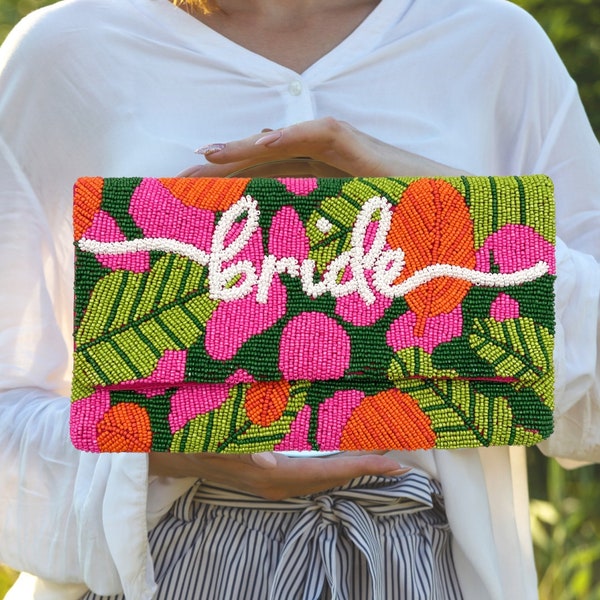 Bride Purse Bride Beaded Clutch Bridal MRS Clutch Tropical Wedding Gift Bridal Clutch Bride Bag Honeymoon