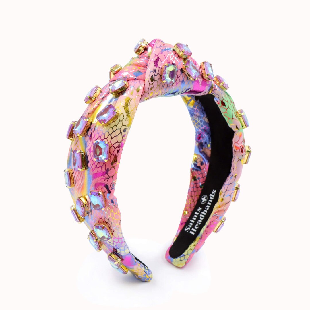 Sparkly Rhinestone Snake Headband: Padded Knot, Iridescent  display picture 3