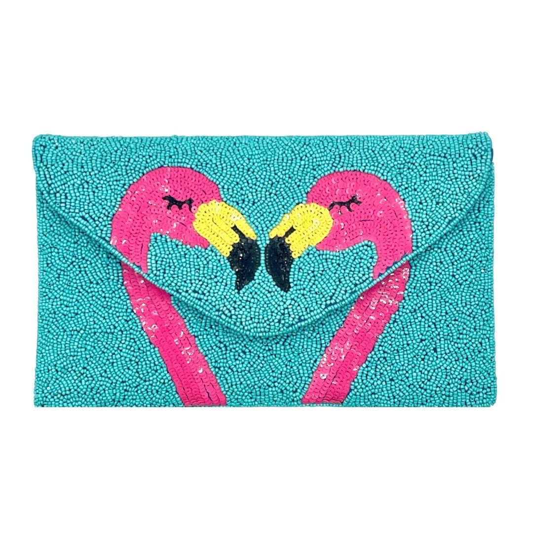 Flamingo Beaded Clutch Tropical Beaded Bag Crossbody Purse Summer Vacation Handbag Purses and Bags Etsy Ireland