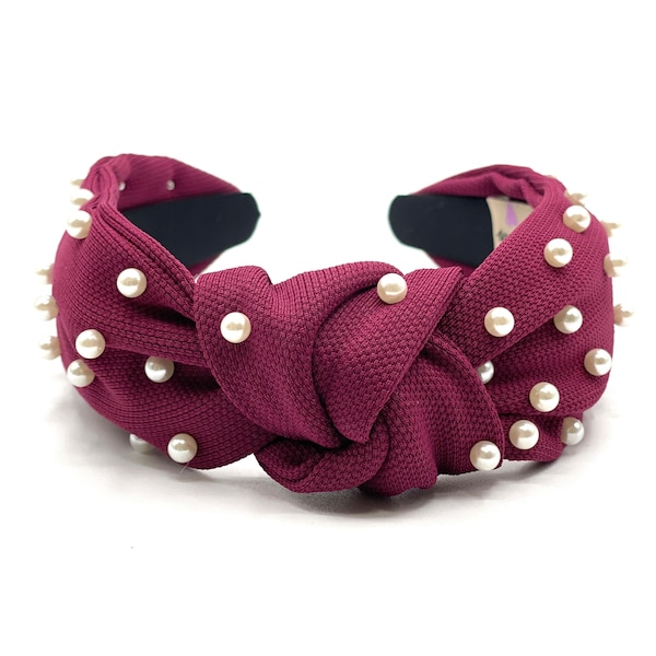 Maroon Headband Women Pearl Beaded Headband Game Day Football Headband Burgundy Knotted Headband Fall Hair Accessories