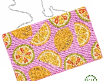 Lemon Beaded Clutch: Pink Citrus Summer Bag