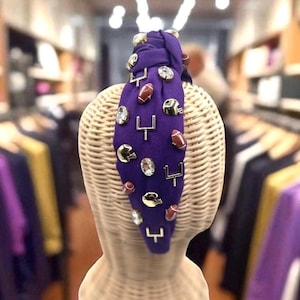 Purple Football Headband: Rhinestone Embellished Gameday Hair Accessory