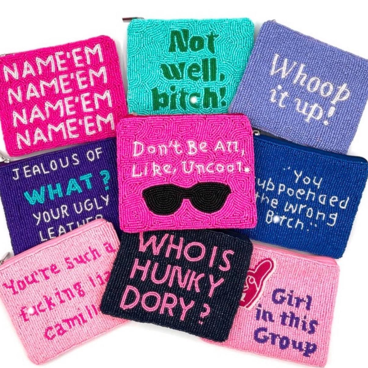 Real Housewives Coin Purse, New York Uncool Pink Purse, Bravo Merch, Beaded Bags, New York City Housewives Inspired Gifts