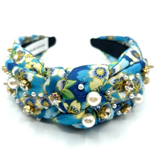 Jeweled Bow Knot Headband Embellished Floral Headbands, Padded Knot Headband for Summer Headband, Wide Knot Headband, Hair Band for Girls