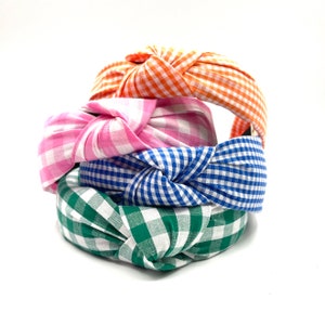 Checkered Headband Women Preppy Gingham Knotted Headbands Girls Headband