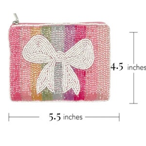 Preppy Coin Purse White Bow Beaded Coin Pouch Wallet Zipper Change Bag image 3