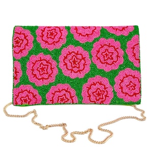 Cartera de mano con cuentas verdes y flores para verano, accesorios para vacaciones de verano