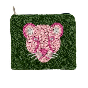 Pink Leopard Beaded Coin Purse Preppy Wallet Zipper Pouch Cute Easter Basket Gifts Women & Girls image 1