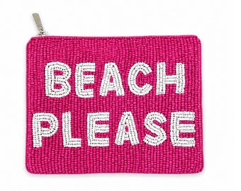 Beach Please Purse Pouch Beaded Bag, Beachy Beaded Wallet, Summer Accessory Bag