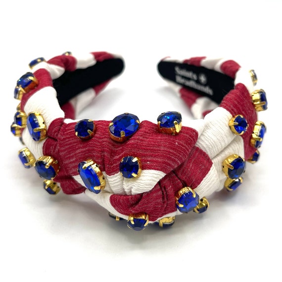 Patriotic Jeweled Knotted Headband: Red, White & Blue Fourth  display picture 2