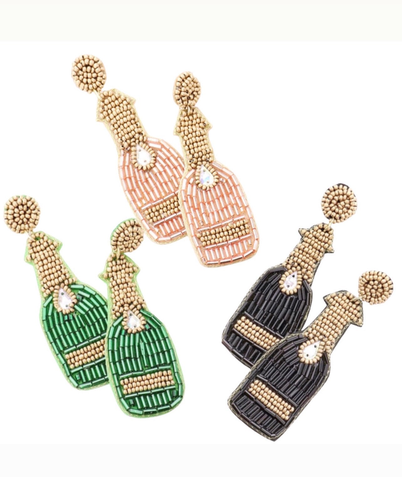 Champagne bottle beaded earrings Clearance