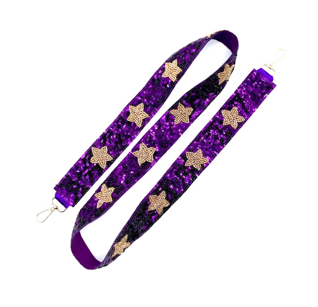 LSU Purse Strap Beaded Bag Strap Purple and Gold Star Sequin Bag Strap