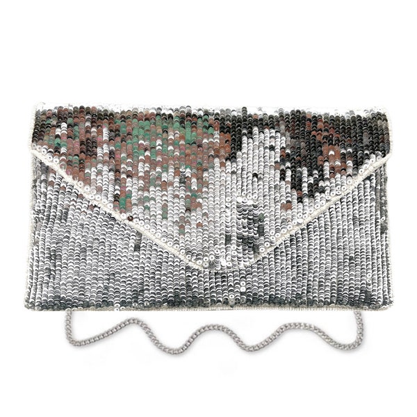 Silver Sequin Clutch Silver Crossbody Purse Game Day Bag, Silver Purse for Gameday, Disco Party Accessories, Bachelorette Party
