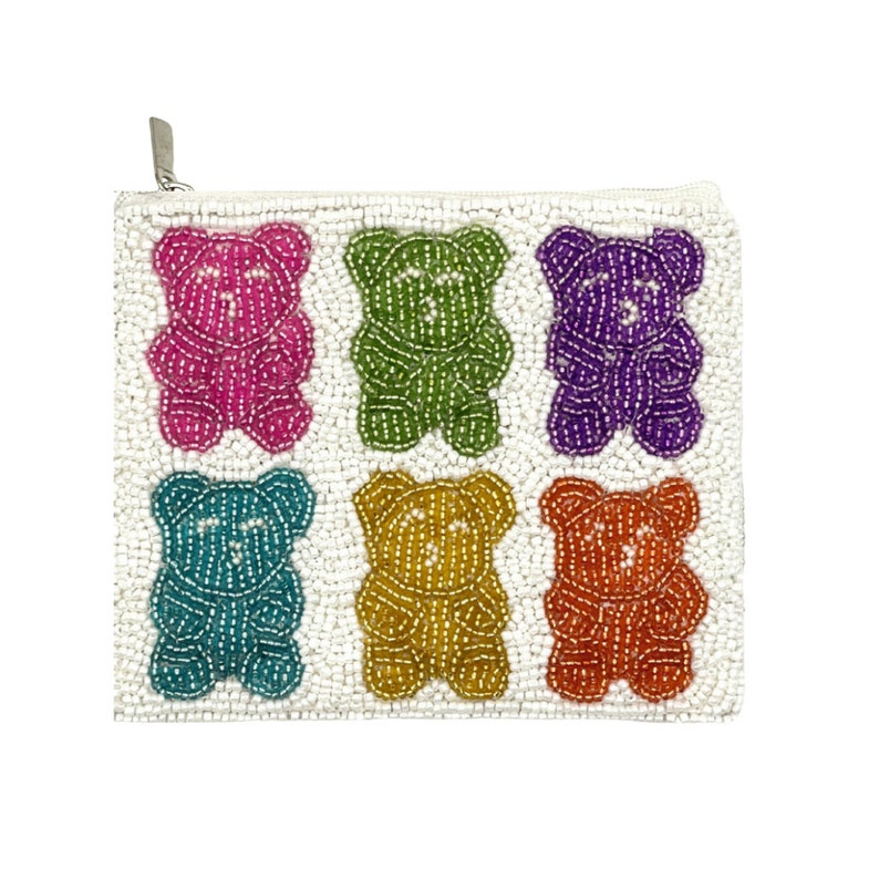 Summer Coin Purse Beaded Wallet Zipper Pouch Summer Beach Bag Accessories for Women and Girls Gummy Bears