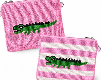 NEUE Preppy Perlen Geldbörse, Alligator Perlen Brieftasche Reißverschluss Beutel, Sommer Zubehör Tasche